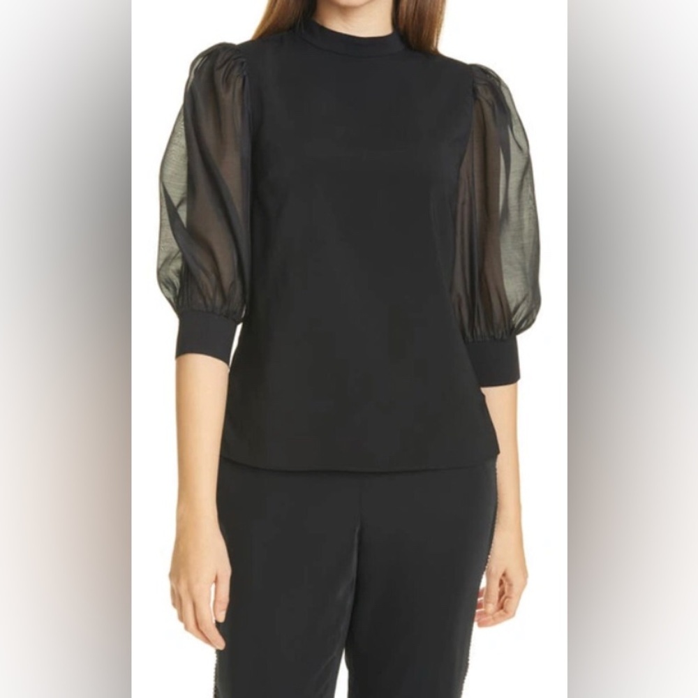 Ted Baker London Micaeli Organza Puff Sleeve Black Top US Size 8 - 10 (UK 4)